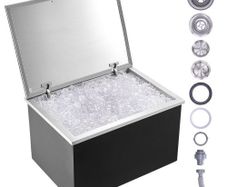 Drop in Ice Chest, 28"L x 20"W x 17"H Stainless Steel Ice Cooler, Commercial Ice Bin with Hinged Cover