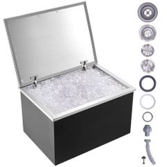 Drop in Ice Chest, 28"L x 20"W x 17"H Stainless Steel Ice Cooler, Commercial Ice Bin with Hinged Cover