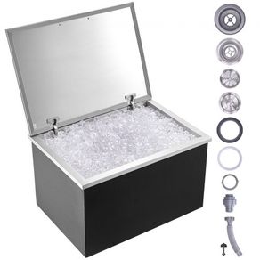 Drop in Ice Chest, 28"L x 20"W x 17"H Stainless Steel Ice Cooler, Commercial Ice Bin with Hinged Cover