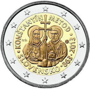 Slovakia 2 Euro Commemorative Coin 2013 - Cyril and Methodius. Uncirculated.