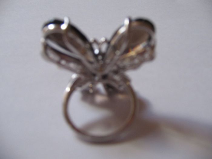 Smoky quartz & topaz silver Butterfly ring