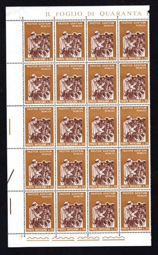 1969 Vatican City The Journey of Pope Paul to Africa Commemorative Stamps Block of 20 Mint Never Hinged (MNH)