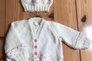 Hand Knitted Baby Cardigan and Hat