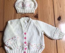 Hand Knitted Baby Cardigan and Hat