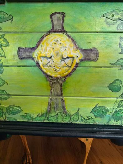 original hand painted wooden chest