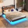 Floating Bed Frame King Size with Charging Station and LED Lights Image 3