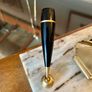 Tabletop Perpetual Calendar with Two Penholders on Marble Onyx Stand on teak Coloured Wooden Base Image 7
