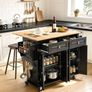 Black Kitchen Island Cart with Wooden Top, 4-Door Storage Cabinet, Drawers & Wheels Image 7