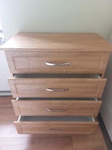 Lockers, chest of drawers, bed and small wardrobe