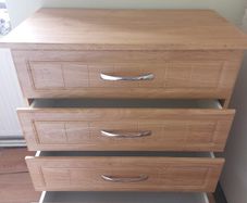 Lockers, chest of drawers, bed and small wardrobe