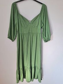 Monsoon green linen mix dress size UK 14