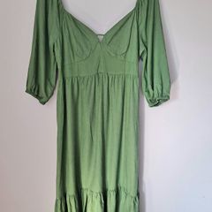 Monsoon green linen mix dress size UK 14