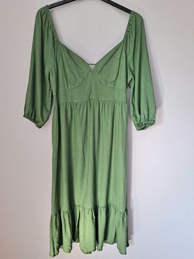 Monsoon green linen mix dress size UK 14