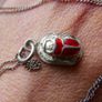 Vintage Sterling silver 925 scarab beetle necklace, Scarab beetle pendant with red enamel, Enamel necklace, Scarab jewelry 3,4g length - 16" Image 3
