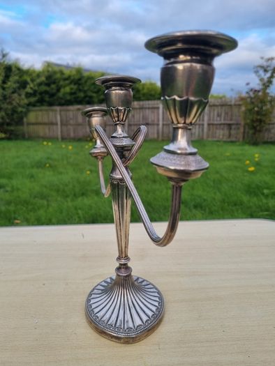 Silver-plated, three-armed candelabra