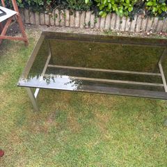 Vintage Smoked Glass and Brushed Aluminium Coffee Table from London Design Centre, 1974