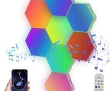 Hexagon Lights - 8 Pack RGB LED Lights, App-Controlled Hexagonal Smart Lighting Panels Sync to Music for Room, Bar, Gaming Setup, Bedroom