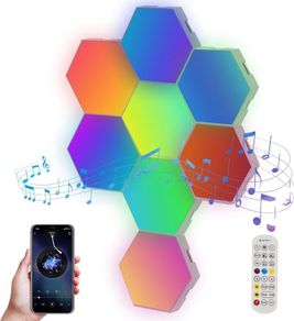 Hexagon Lights - 8 Pack RGB LED Lights, App-Controlled Hexagonal Smart Lighting Panels Sync to Music for Room, Bar, Gaming Setup, Bedroom