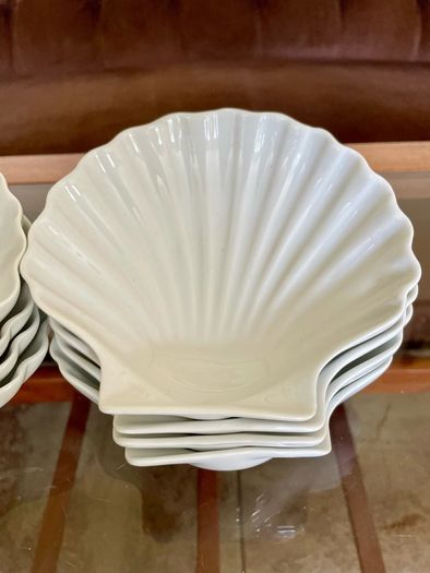 8 Vintage French White Porcelain Scallop Shell Dishes CNP France