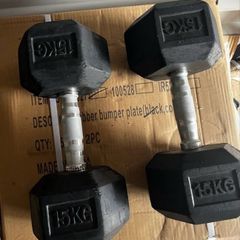 2x15kg rubber hex dumbbells