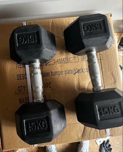 15kg hex rubber dumbbells