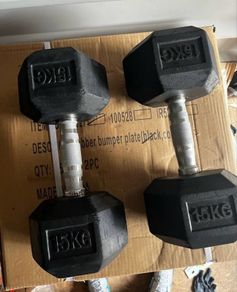 15kg hex rubber dumbbells