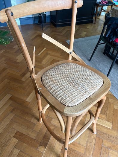 2 x oak and rattan bar stools