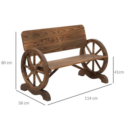 Wooden Cart Wagon Wheel 2 Seater Garden Bench Outdoor Garden Armrest Chair Rustic High Back Loveseat (FREE POSTAGE)