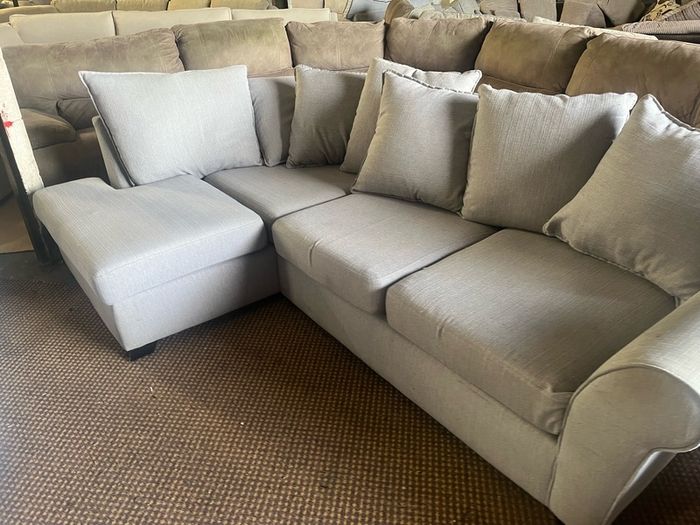 Grey corner sofa with matching armchair couch