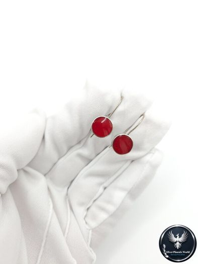 Vintage 925 Sterling Silver & Red Coral Gemstone Earrings