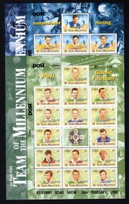 2000 & 2001 Ireland IPTA Roadshow Kilkenny 26th February 2000 and 17th February 2001 Commemorative Stamps Exhibition Souvenir on GAA Gaelic Football (2000) and GAA Hurling (2001) Sheet Mint Never Hinged (MNH)