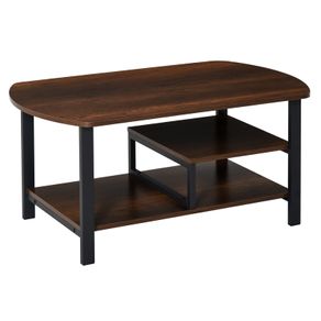Industrial Coffee Table, Rectangular Sofa Table with Storage Shelves for Living Room, Bedroom, Office, Brown