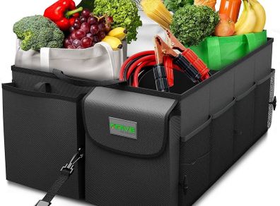 NEW SALE |  Car Boot Organiser (Black) - Storage with Tie Down Straps, Best for Tidy Auto Organization & Boot Bag Maintenance