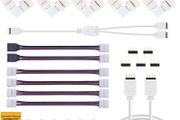 LED Light Connector Kit, REDTRON 10mm RGB LED Connector Includes 10x L Shape Connectors,2M LED Strip Light Extension Cable,4X Strip to Strip Jumpers,5X 4 Pin Male Connectors