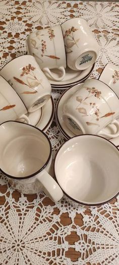 Vintage Arklow Honey Stone Cup and Saucer x6 Whead Field Ceramic Ireland