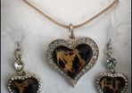 Incredible ABSOLUTE Irish Designed Rose Gold Plated with Crystal Surround Heart Shaped Black And Gold Flame Effect Necklace and Ear-rings Gift Set