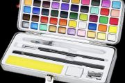 Watercolour Paint Set 50 Colors in Portable Box Including 4 Fluorescent Colors, Travel Watercolour Set with brushes and other Tools, Idea for Artists and Hobbyists