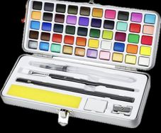 Watercolour Paint Set 50 Colors in Portable Box Including 4 Fluorescent Colors, Travel Watercolour Set with brushes and other Tools, Idea for Artists and Hobbyists