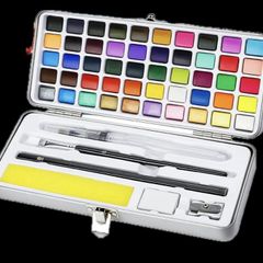 Watercolour Paint Set 50 Colors in Portable Box Including 4 Fluorescent Colors, Travel Watercolour Set with brushes and other Tools, Idea for Artists and Hobbyists