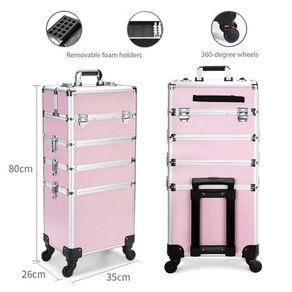 Cosmetic Case Makeup Trolley Beauty Suitcase Box Organizer - XL - Pink