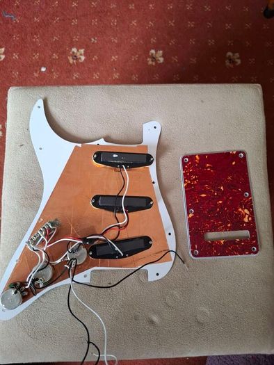 Squier strat loaded pickguard and backplate with screws