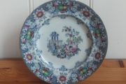 Fabulous Antique, 1850s Polychrome Transferware Plate with Hand Painted Elements by Francis Morley and Co. in the Rare "Cleopatra" Pattern, Circa 1845-1858