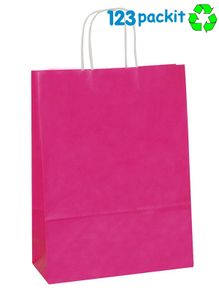 Lot of 20 paper carrier bags Bright pink top quality 100gr 24cm x 31cm x 11cm with twisted handles