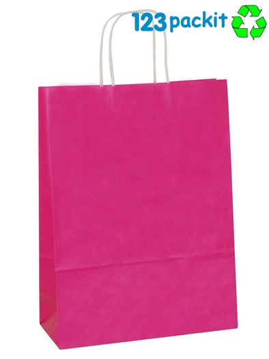 Lot of 20 paper carrier bags Bright pink top quality 100gr 24cm x 31cm x 11cm with twisted handles