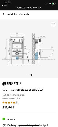Brand new Bernstein Concealed Toilet Cistern Frame with chrome flush plate