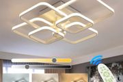 LED Dimmable Ceiling Lights with Remote, Chandelier Ceiling Light with 6 White Squares, Flush Mount Ceiling Lamp for Living Room Kitchen Office Bedroom Dining Room (FREE POSTAGE)