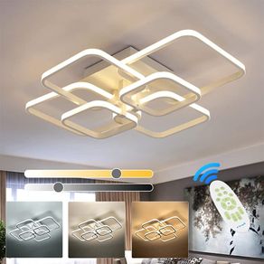LED Dimmable Ceiling Lights with Remote, Chandelier Ceiling Light with 6 White Squares, Flush Mount Ceiling Lamp for Living Room Kitchen Office Bedroom Dining Room (FREE POSTAGE)