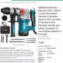 ENEACRO SDS-Plus Hammer Drill, 1500 W 6 Joule Demolition Hammer 6 Variable Speed 0-920 rpm with 4 Functions, Anti-Vibration Handle Image 10