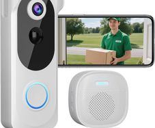 Wireless Video Doorbell with Chime, 2K HD No Subscription Security Doorbell Camera, PIR Motion Detection, Night Vision, 2-Way Audio, Battery Powered, SD Card/Cloud Storage, Works with Alexa and Google