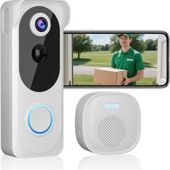Wireless Video Doorbell with Chime, 2K HD No Subscription Security Doorbell Camera, PIR Motion Detection, Night Vision, 2-Way Audio, Battery Powered, SD Card/Cloud Storage, Works with Alexa and Google